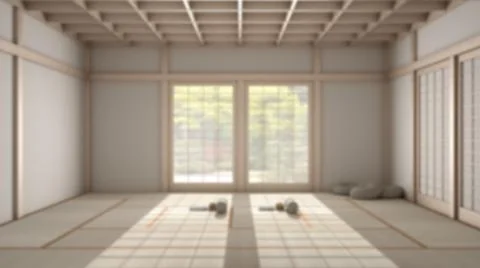 Blur background interior design: empty yoga studio, open space with mats, pil Stock Illustration
