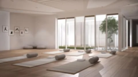 Blur background interior design: empty yoga studio, open space with mats and  Stock Illustration