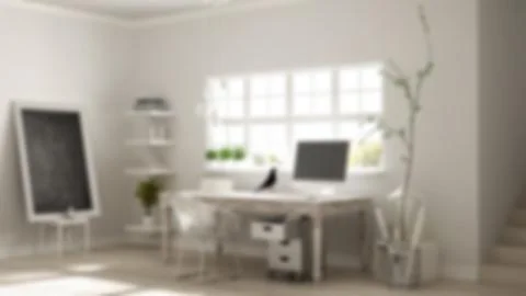 Blur background interior design, home workplace, scandinavian house room corn Stock Illustration