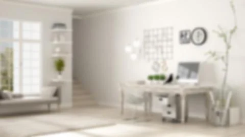 Blur background interior design, home workplace, scandinavian house room corn Stock Illustration