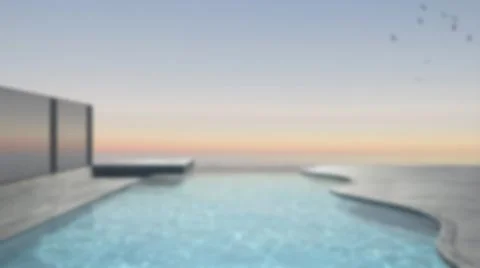 Blur background interior design, infinity swimming pool terrace with sea ocea Stock Illustration