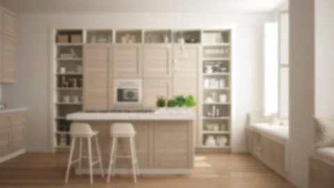 Blur background interior design, kitchen with wooden details in contemporary  Stock Illustration