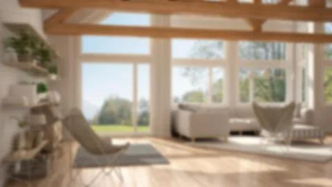 Blur background interior design, living room of luxury eco house, parquet flo Illustrazione stock