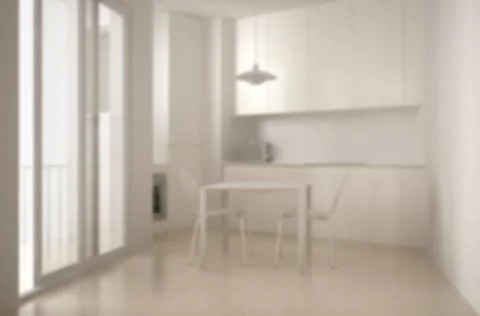 Blur background interior design, minimalist modern kitchen with big window an Illustrazione stock