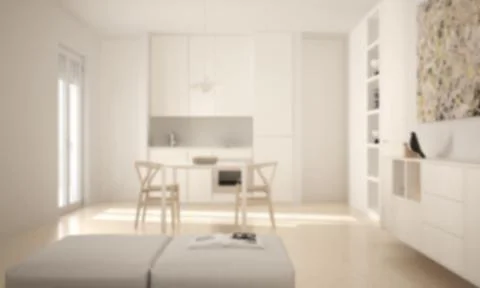 Blur background interior design, minimalist modern bright kitchen with dining Illustrazione stock