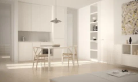 Blur background interior design, minimalist modern bright kitchen with dining Stock Illustration