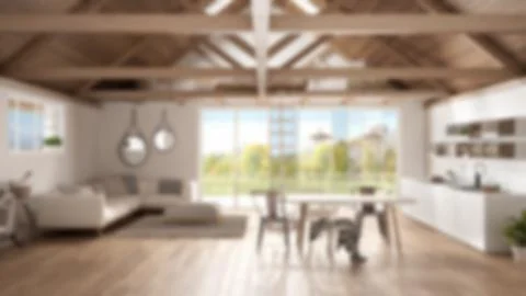 Blur background interior design, minimalist mezzanine loft, kitchen, living a Stock Illustration