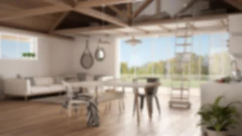 Blur background interior design, minimalist mezzanine loft, kitchen, living a Stock Illustration