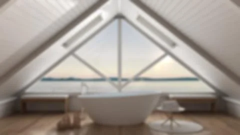 Blur background interior design, minimalist mezzanine loft with big window an Stock Illustration