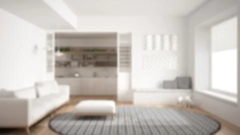 Blur background interior design, minimalist living room with sofa, big round  Stock Illustration