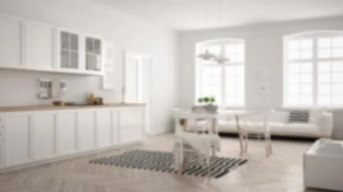 Blur background interior design, minimalist modern kitchen with dining table  스톡 일러스트