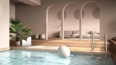 Blur background interior design, minimalist living room, open space with parq Illustrazione stock