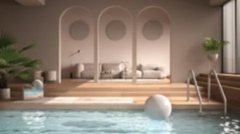 Blur background interior design, minimalist living room, open space with parq Illustrazione stock