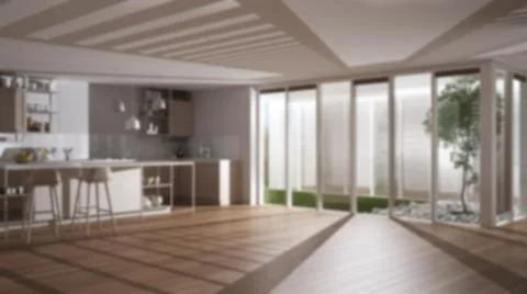 Blur background interior design: minimalist open space in patio house, modern Illustrazione stock