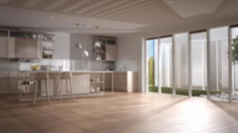 Blur background interior design: minimalist open space in patio house, modern Illustrazione stock