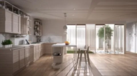 Blur background interior design: minimalist open space in patio house, modern Illustrazione stock