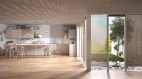 Blur background interior design: minimalist open space in patio house, modern Illustrazione stock
