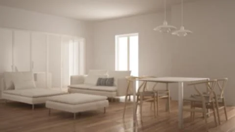 Blur background interior design, modern clean living room with sliding door a Illustrazione stock