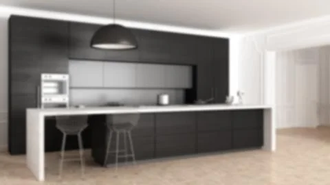 Blur background interior design, modern kitchen in classic apartment, cabinet Illustrazione stock