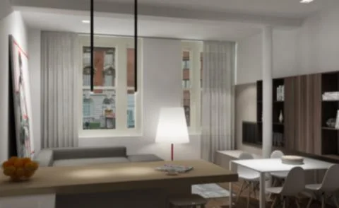 Blur background interior design, modern living room with parquet floor and tw 库存插图