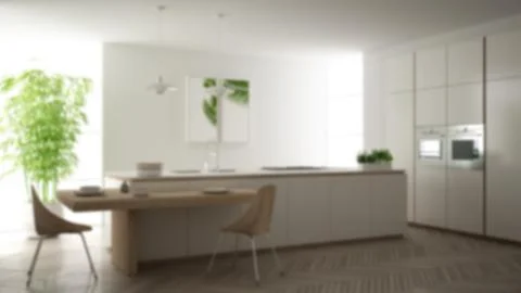 Blur background interior design, modern clean contemporary kitchen, island an Illustrazione stock