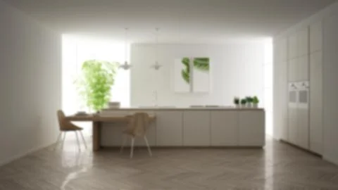 Blur background interior design, modern clean contemporary kitchen, island an Illustrazione stock