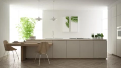 Blur background interior design, modern clean contemporary kitchen, island an Illustrazione stock