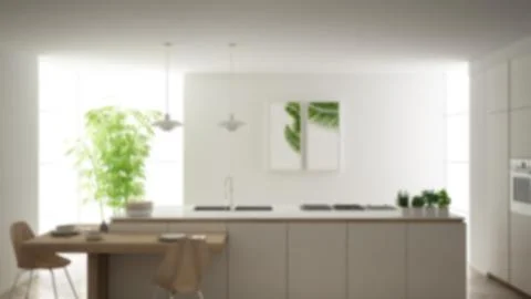 Blur background interior design, modern clean contemporary kitchen, island an Illustrazione stock