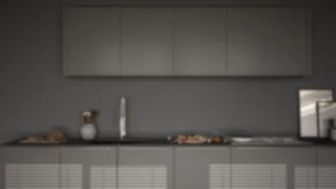 Blur background interior design, modern kitchen with table and chairs, herrin Illustrazione stock
