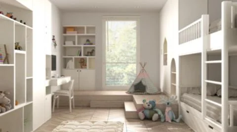 Blur background interior design, modern minimalist children bedroom, herringb Stock Illustration
