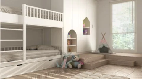 Blur background interior design, modern minimalist children bedroom, herringb Stock Illustration