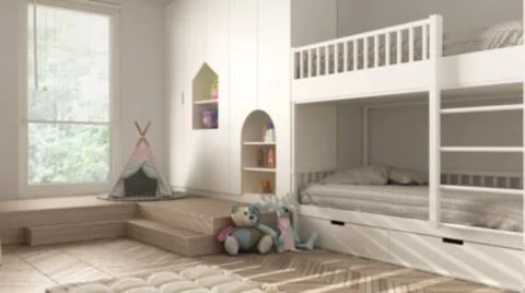 Blur background interior design, modern minimalist children bedroom, herringb Stock Illustration