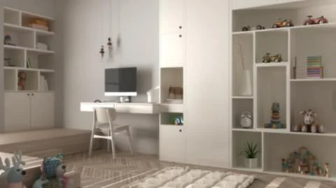 Blur background interior design, modern minimalist children bedroom, herringb Stock Illustration