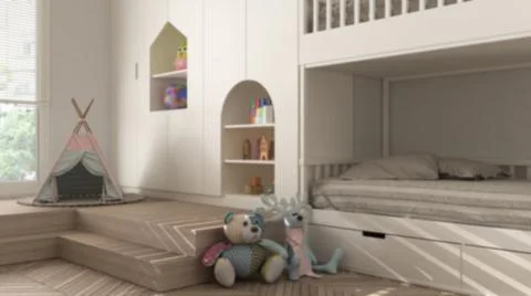 Blur background interior design, modern minimalist children bedroom, herringb Stock Illustration