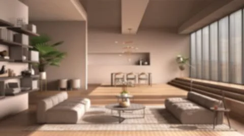 Blur background interior design, modern living room, hall, open space with pa Stock Illustration