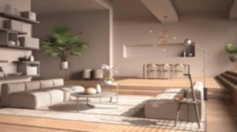 Blur background interior design, modern living room, hall, open space with pa Stock Illustration