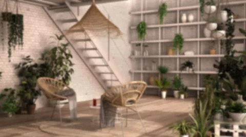 Blur background interior design: modern conservatory, winter garden interior  Stock Illustration