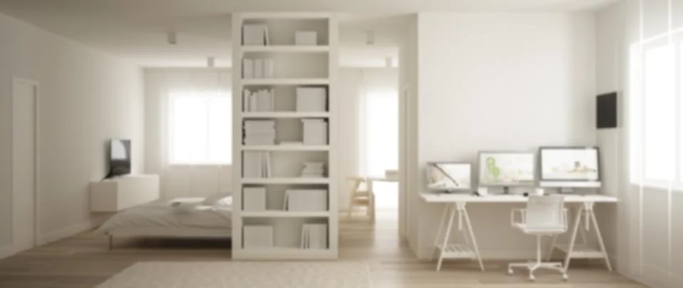 Blur background interior design, one room apartment with parquet floor, home  Stock Illustration