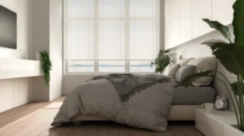 Blur background interior design, panoramic white minimalist bedroom with parq Stock Illustration