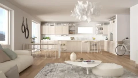 Blur background interior design, penthouse living room and kitchen interior d Illustrazione stock