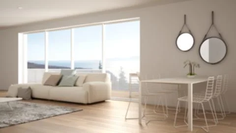 Blur background interior design, penthouse living room and kitchen interior d Illustrazione stock
