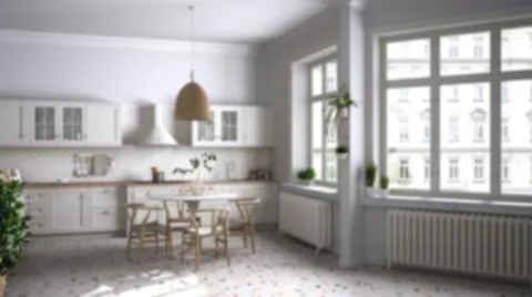 Blur background interior design: retro vintage kitchen with marble floor and  库存插图