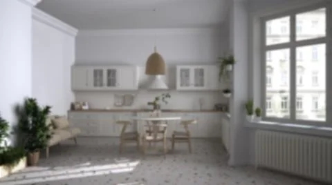Blur background interior design: retro vintage kitchen with marble floor and  库存插图