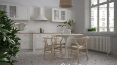 Blur background interior design: retro vintage kitchen with marble floor and  库存插图