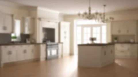 Blur background interior design, scandinavian classic beige kitchen Illustrazione stock
