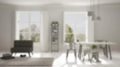 Blur background interior design, scandinavian white living room with big wind Stock Illustration