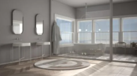 Blur background interior design: scandinavian bathroom, parquet and beige til Illustrazione stock