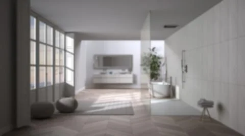 Blur background interior design: spacious bathroom with parquet floor, panora 库存插图