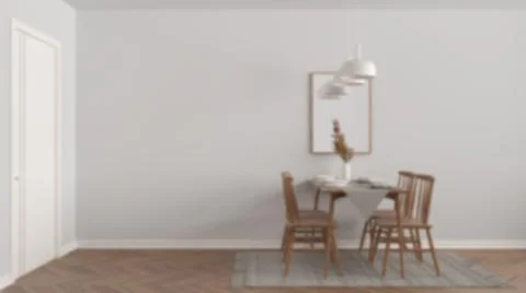 Blur background, modern dining room with table set and vintage scandinavian c Illustrazione stock