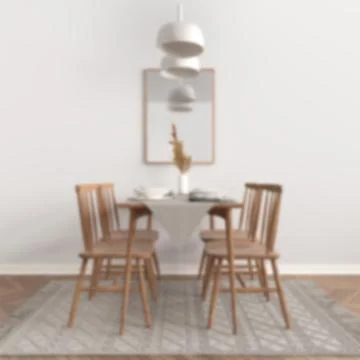 Blur background, modern dining room with table set and vintage scandinavian c 스톡 일러스트